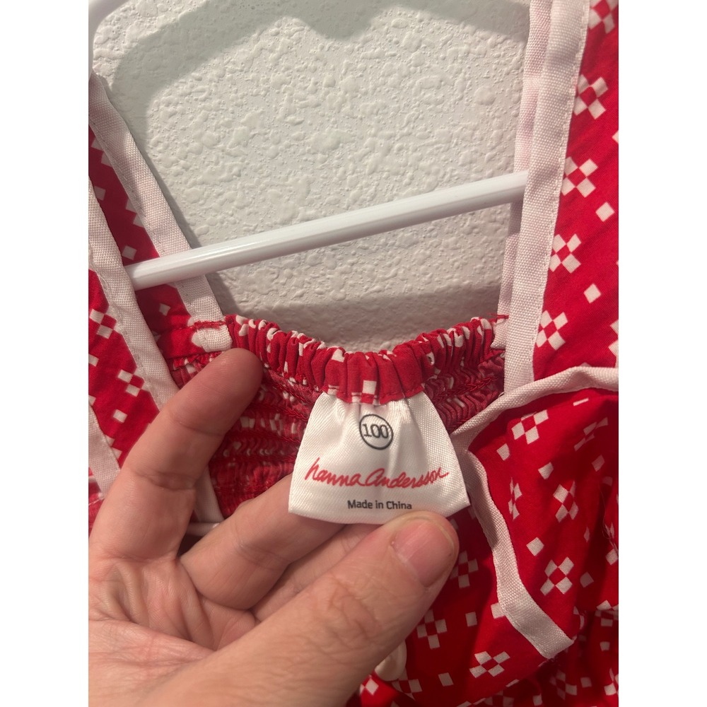 Hanna Andersson Girls Red White Geometric Print Cotton Smocked Sun Dress - Picture 4 of 6
